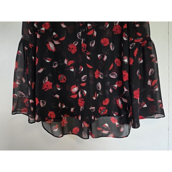 Kensie Blouse Womens S Dark Floral Whimsigoth Fairy Grunge Goth Bell Sleeve Fall - Picture 3 of 9